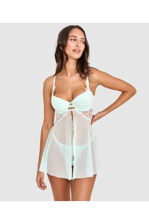 Leora Push Up Babydoll Set - Mint Green