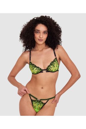 Night Games Neon Hearts Unlined Plunge Bra - Chartreuse