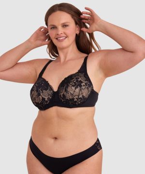 Body Bliss Full Lace Curvy Balconette Bra - Black