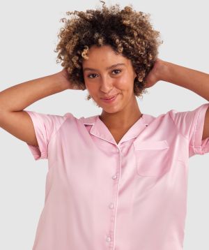 Liquid Satin Short Sleeve Top  - Light Pink