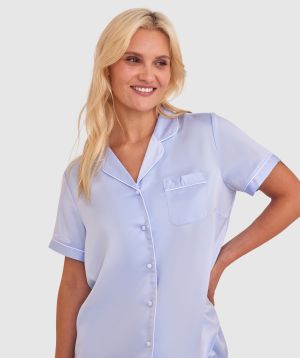 Liquid Satin Short Sleeve - Light Blue