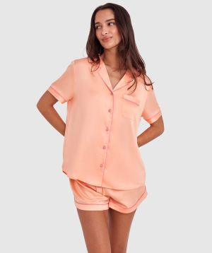 Liquid Satin Short Sleeve - Light Coral