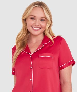 Liquid Satin Short Sleeve - Red