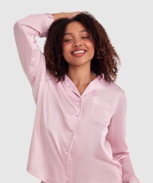 Liquid Satin Long Sleeve Top - Light Pink