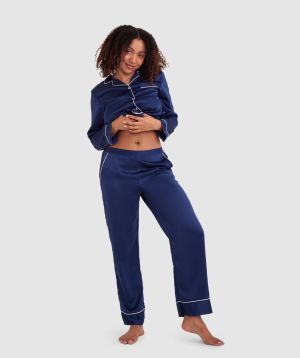 Liquid Satin Long Pants - Navy