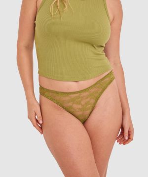 Evelyn Hi Leg G String - Khaki