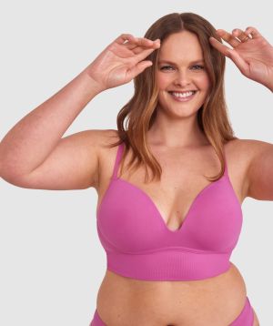 Base Layers Long Line Push Up Bra - Pink