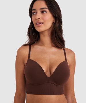 Base Layers Long Line Push Up Bra - Dark Brown