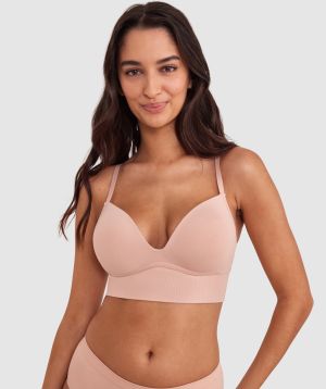 Base Layers Long Line Push Up Bra - Nude