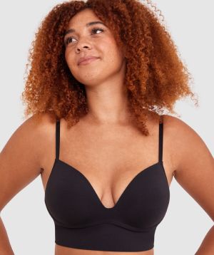 Base Layers Long Line Push Up Bra - Black