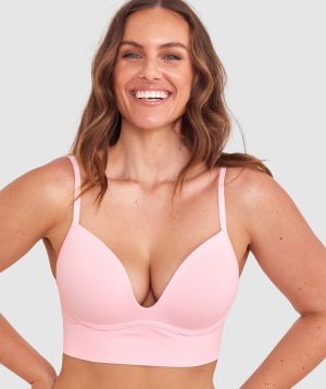 Base Layers Long Line Push Up Bra - Light Pink