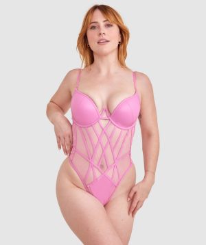 Night Games Simply Sexy Push Up Bodysuit - Pink