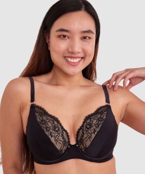 Revolve Removable Wire Full Cup Plunge Bra - Black