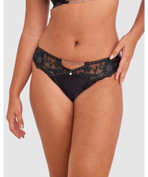 Vamp Lucid Lover Brazilian Knicker - Black/Dark Green