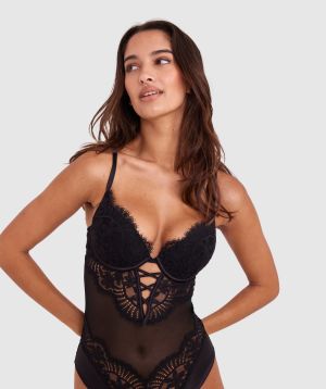 Lourdes Push Up Plunge Bodysuit - Black