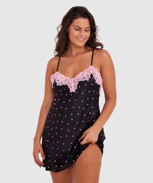 Angelica Hearts Short Slip - Black