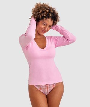 Rib Long Sleeve with Shelf Bra - Dusty Pink