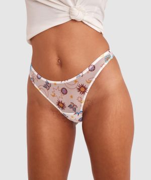 Luna High Leg V String - Ivory Print