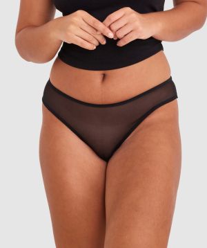 Mesh Basics High Leg Brazilian Knicker - Black