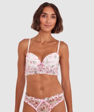 Mia Push Up Longline Bra - Ivory Floral Print