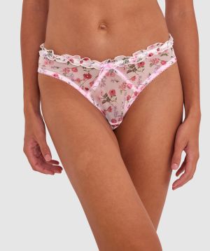 Mia High Leg Brazilian Knicker - Ivory Floral Print