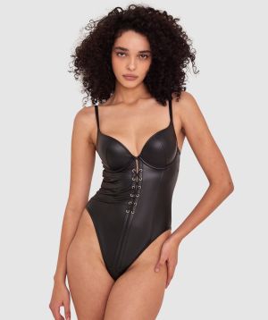 Night Games Baddie Push Up Bodysuit - Black