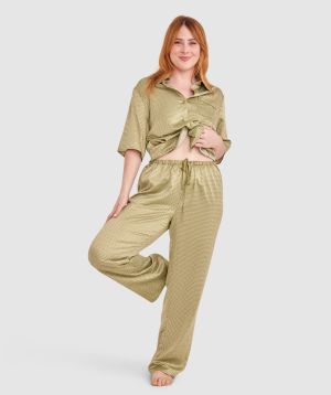 Aisha Long Pant - Khaki Geometric