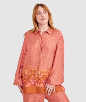 Matilda Long Sleeve - Rust Geometric