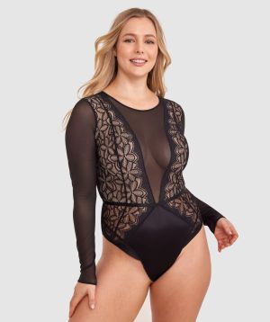 Olympia Long Sleeve Bodysuit - Black