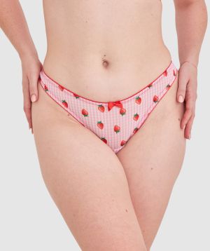 Berry Cute High Leg G String - Print Check