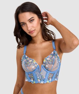 Enchanted Koa Longline Underwire Bra - Light Blue