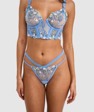 Enchanted Koa High Leg G String - Light Blue