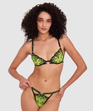 Night Games Neon Hearts Unlined Plunge Bra - Chartreuse