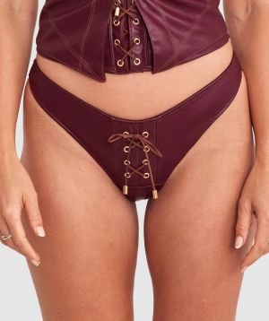 Vamp Flustered High Leg G String - Dark Red