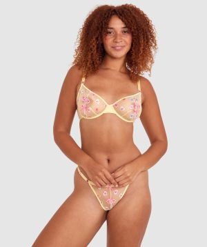 Night Games Sweet Thing Unlined & String Set - Light Yellow/ Pink