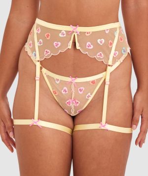 Night Games Sweet Thing Suspender - Light Yellow/ Pink