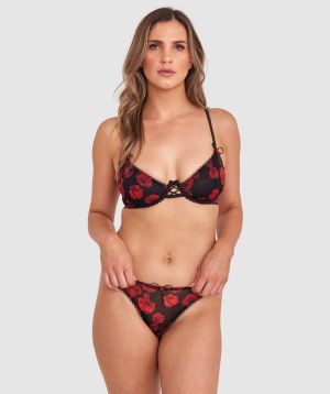 Night Games Rose Among Thorns Unlined & G String Set - Black