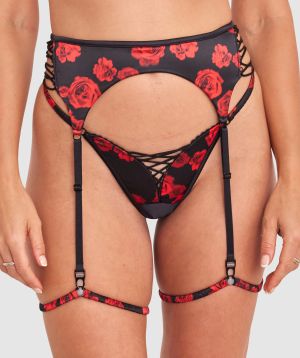 Night Games Rose Among Thorns Suspender - Black