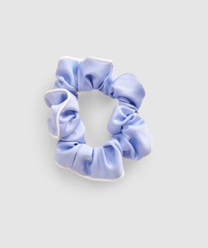 Scrunchie With Piping - Light Blue/Ivory