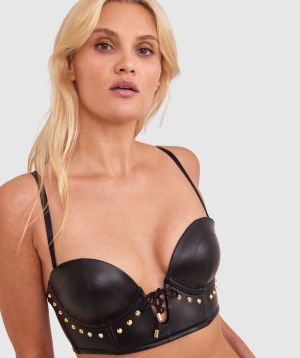 Night Games Saddle Up Plunge Push Up Bra - Black