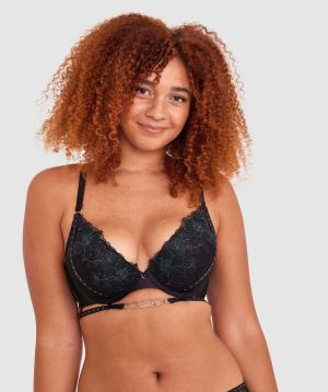 Vamp Lucid Lover Push Up Bra - Black/Dark Green